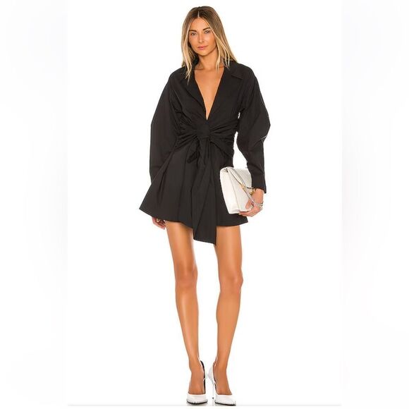 L’Academie Lindsi Lane The Draya Mini Dress Black cotton sash tie shirt Revolve - Picture 2 of 11